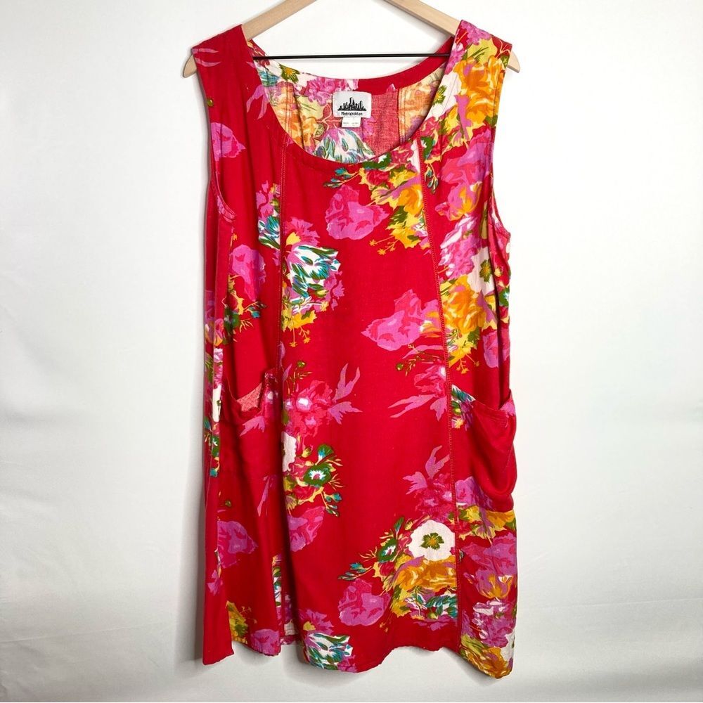 Vintage Metropolitan Sleeveless Red Hawaiian Shift Dress Size 1X Floral Tropical